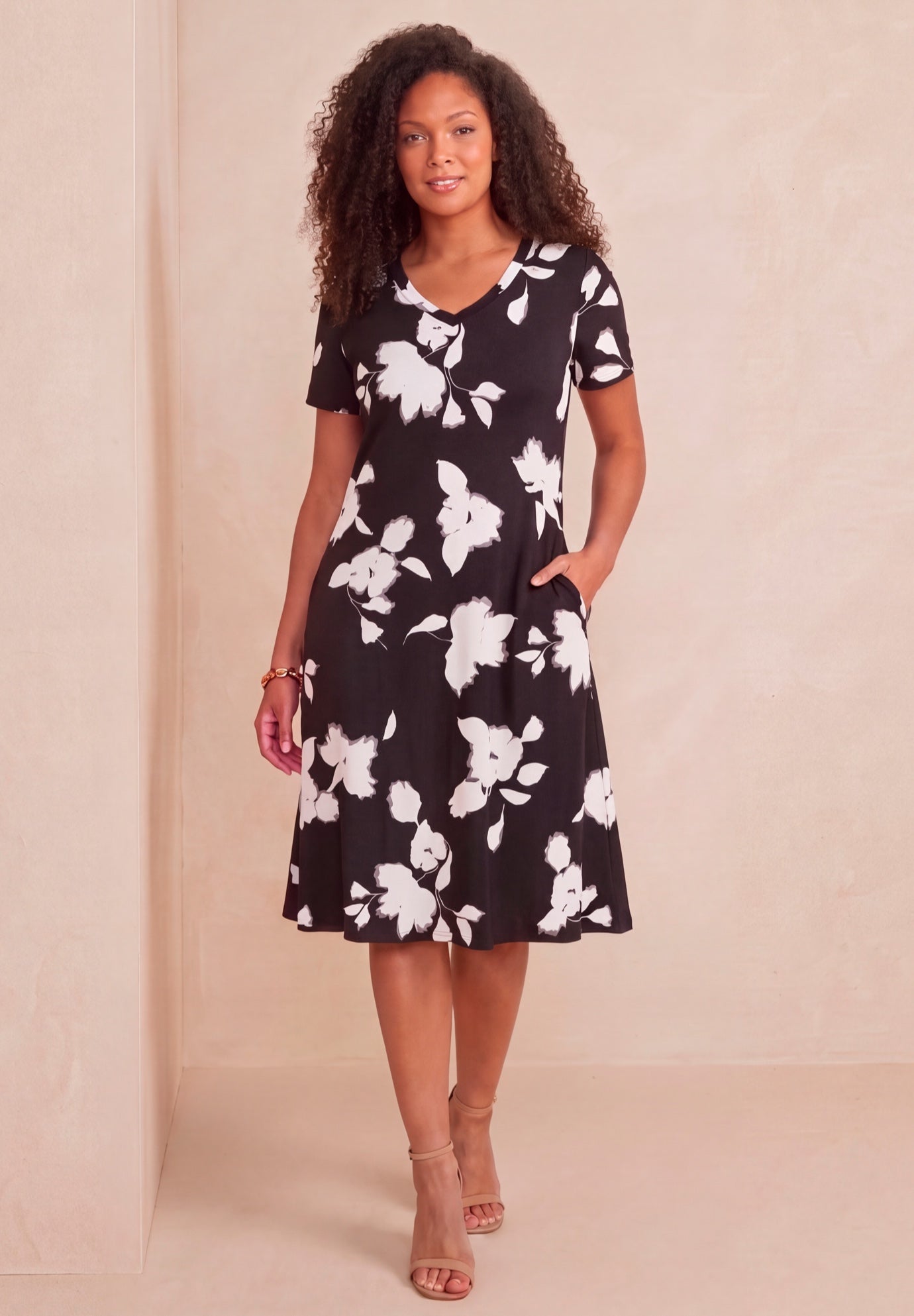 Plus Size Stretch Knit Pocket Swing Dress image number 0