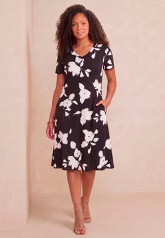 Plus Size Stretch Knit Pocket Swing Dress