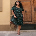 Plus Size Stretch Knit Swing Pocket Shirtdress image number null