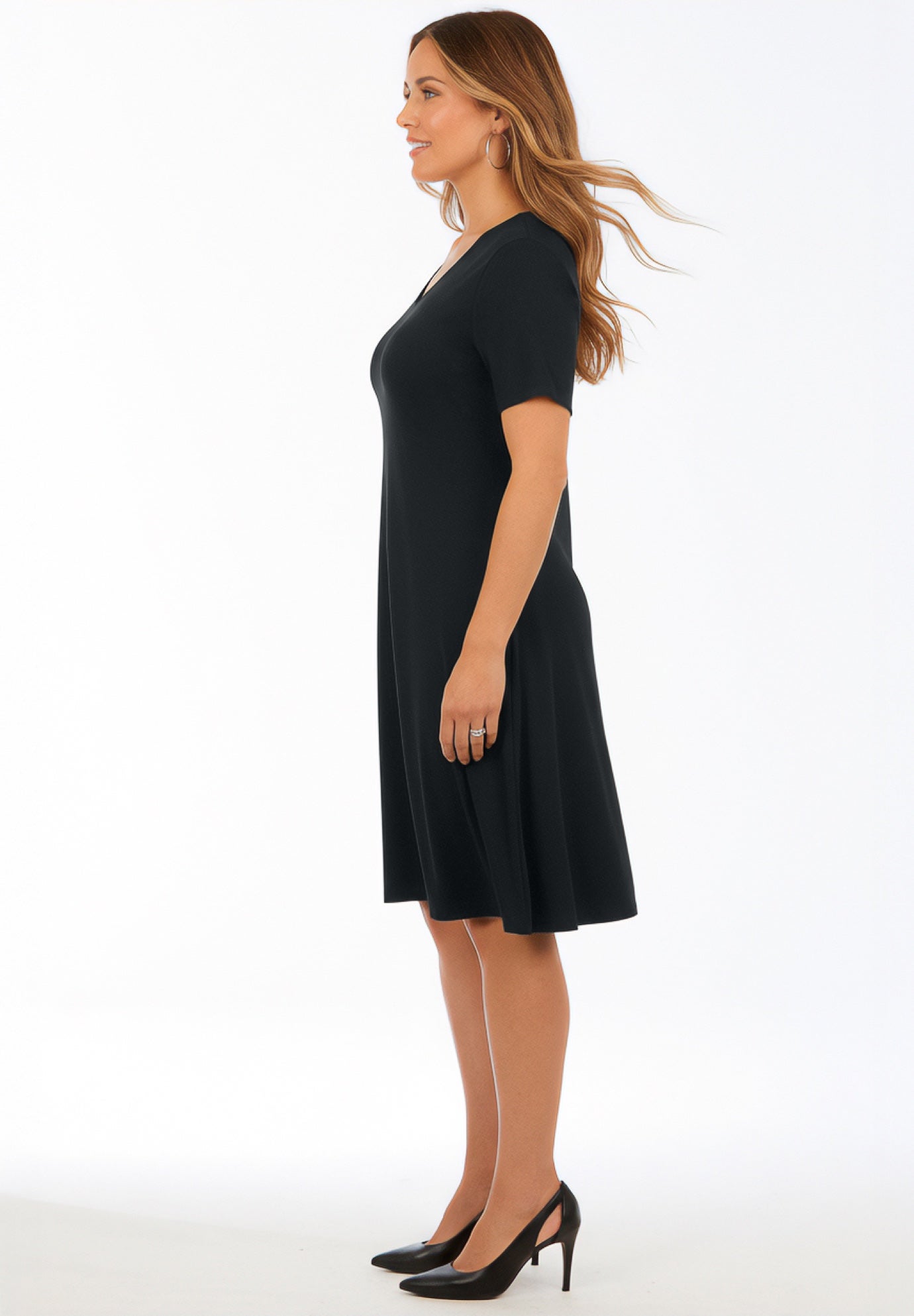 Plus Size Stretch Knit Pocket Swing Dress image number 2