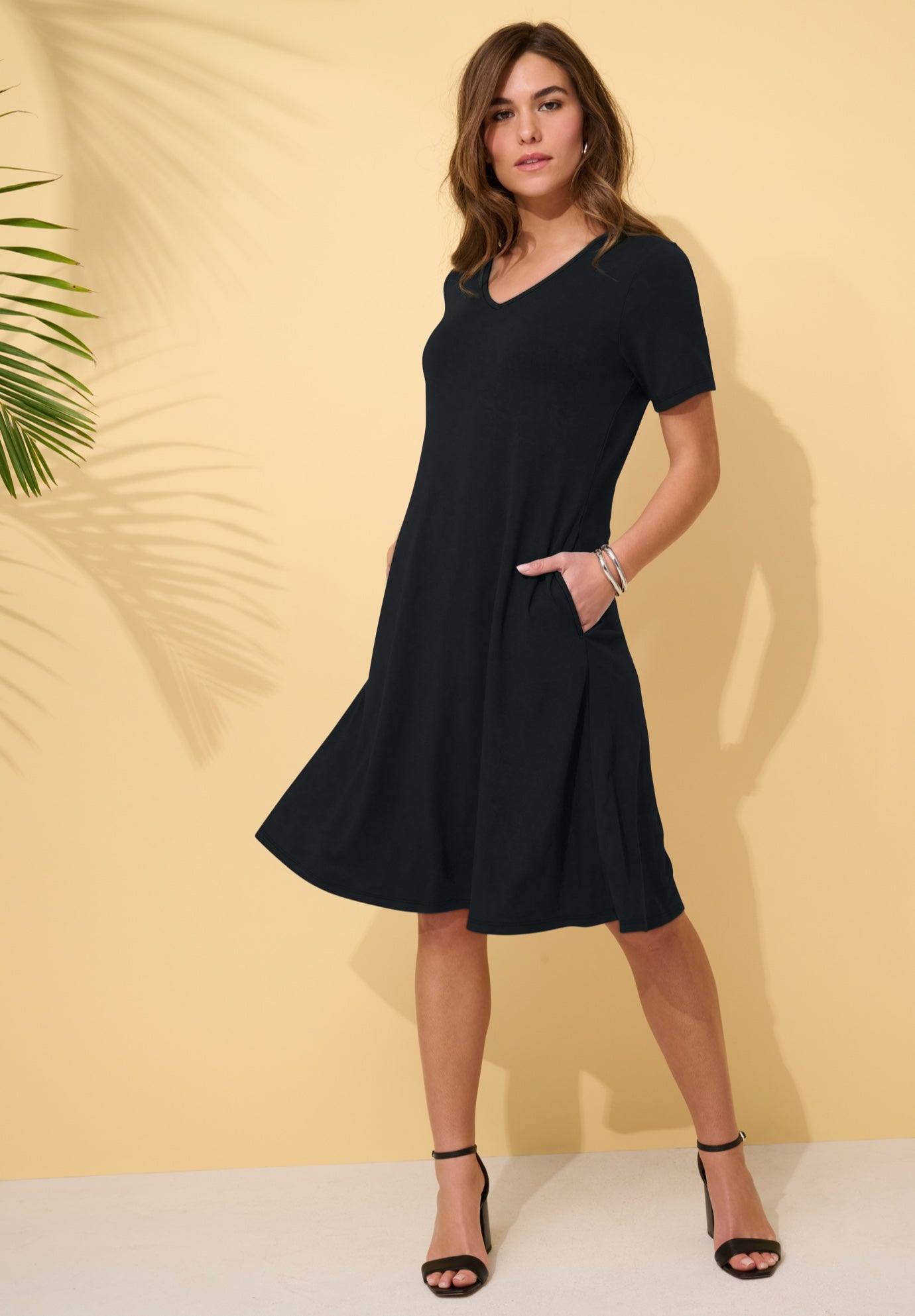 Plus Size Stretch Knit Pocket Swing Dress image number 0
