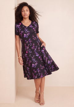 Plus Size Stretch Knit Pocket Swing Dress