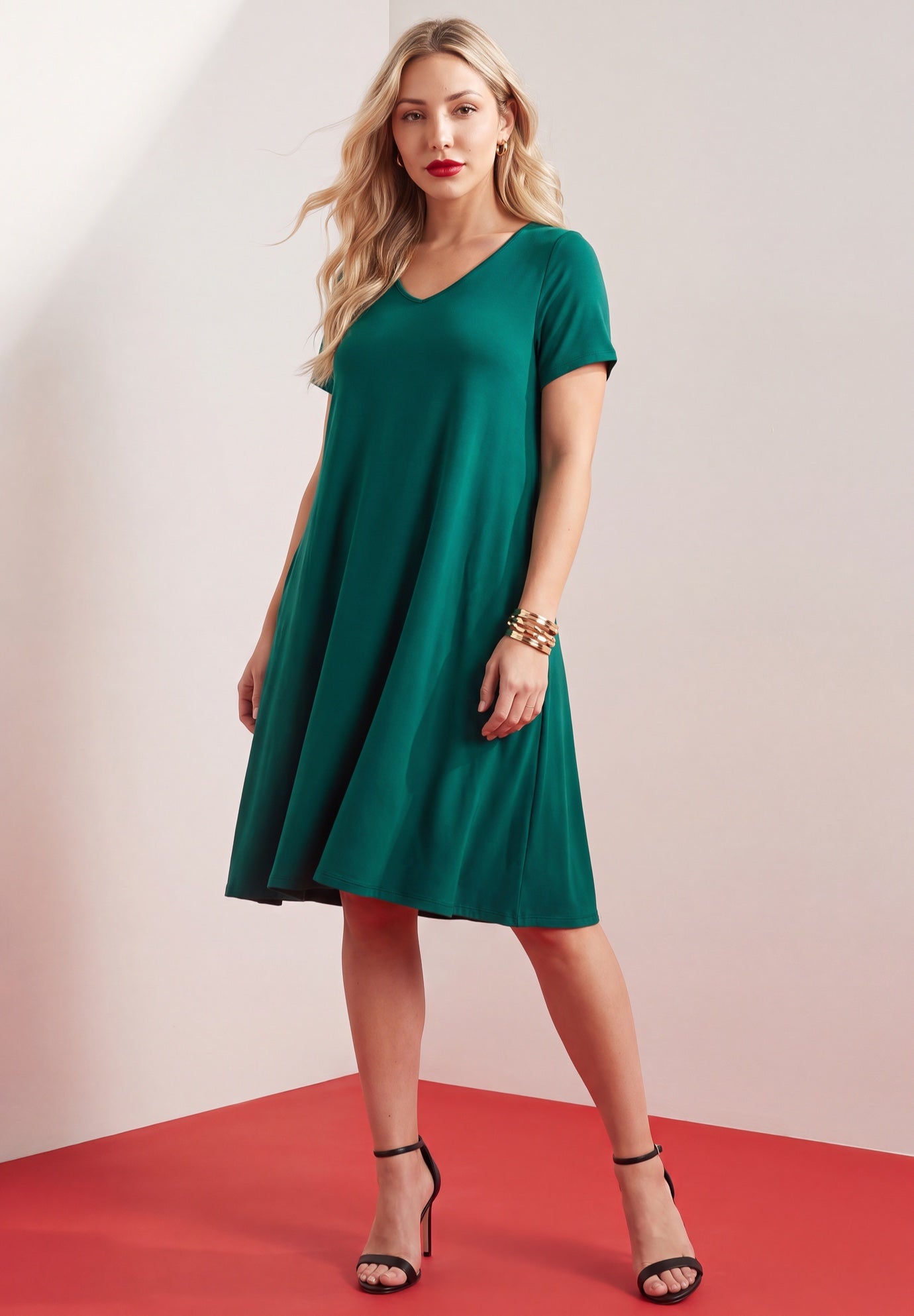 Plus Size Stretch Knit Fit and Flare Pocket Shirtdress image number 0