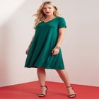 Plus Size Stretch Knit Fit and Flare Pocket Shirtdress image number 0