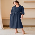 Linen Blend Tie Waist Midi Dress image number null