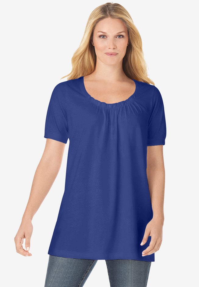 Perfect Short-Sleeve Shirred U-Neck Tunic image number 7
