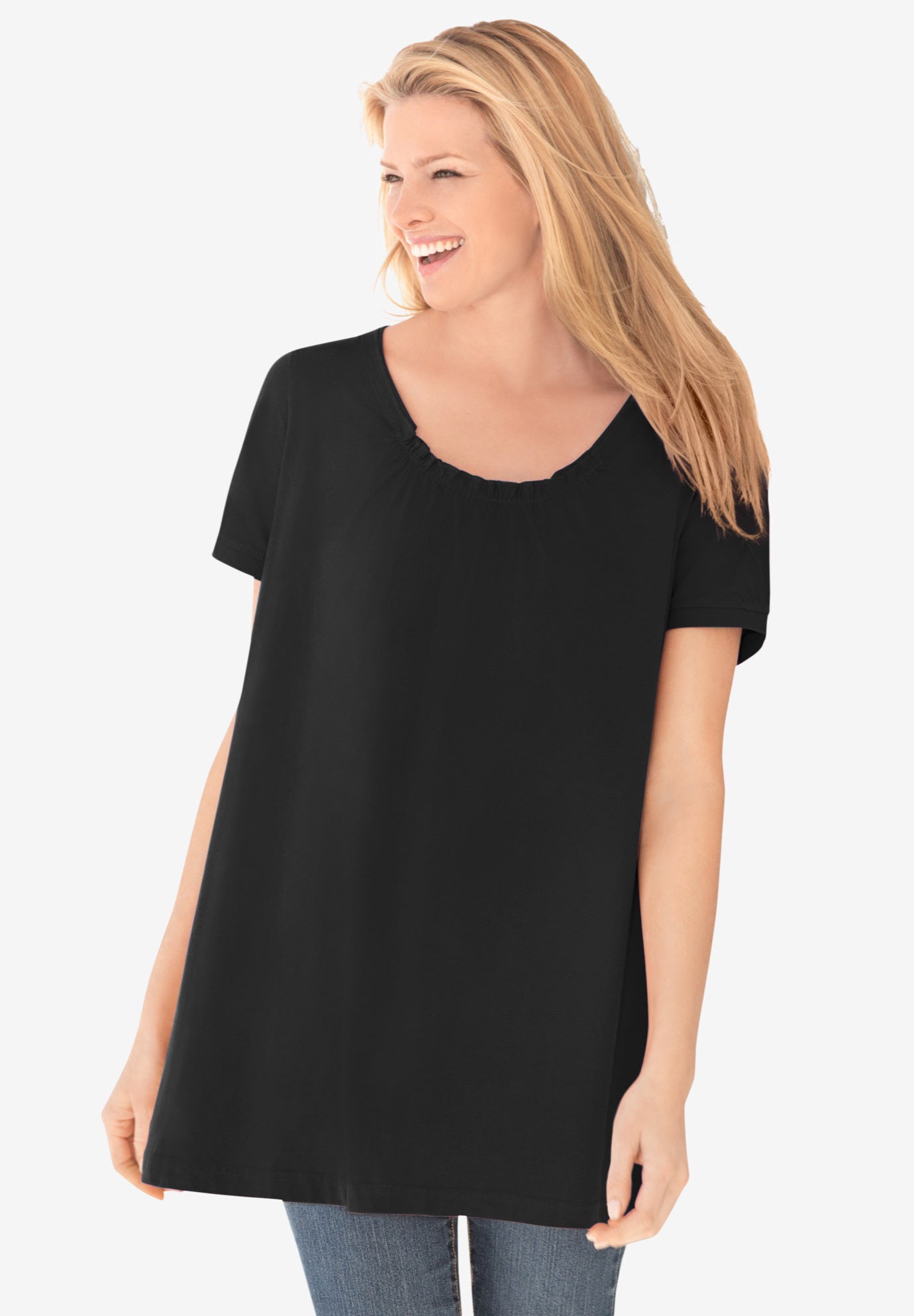 Perfect Short-Sleeve Shirred U-Neck Tunic image number 0