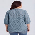Eyelet Blouse With Notch V-neck & Blouson Sleeves image number null