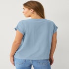 Cotton Jersey Slub V-neck Tee With Rolled Cuffs image number null