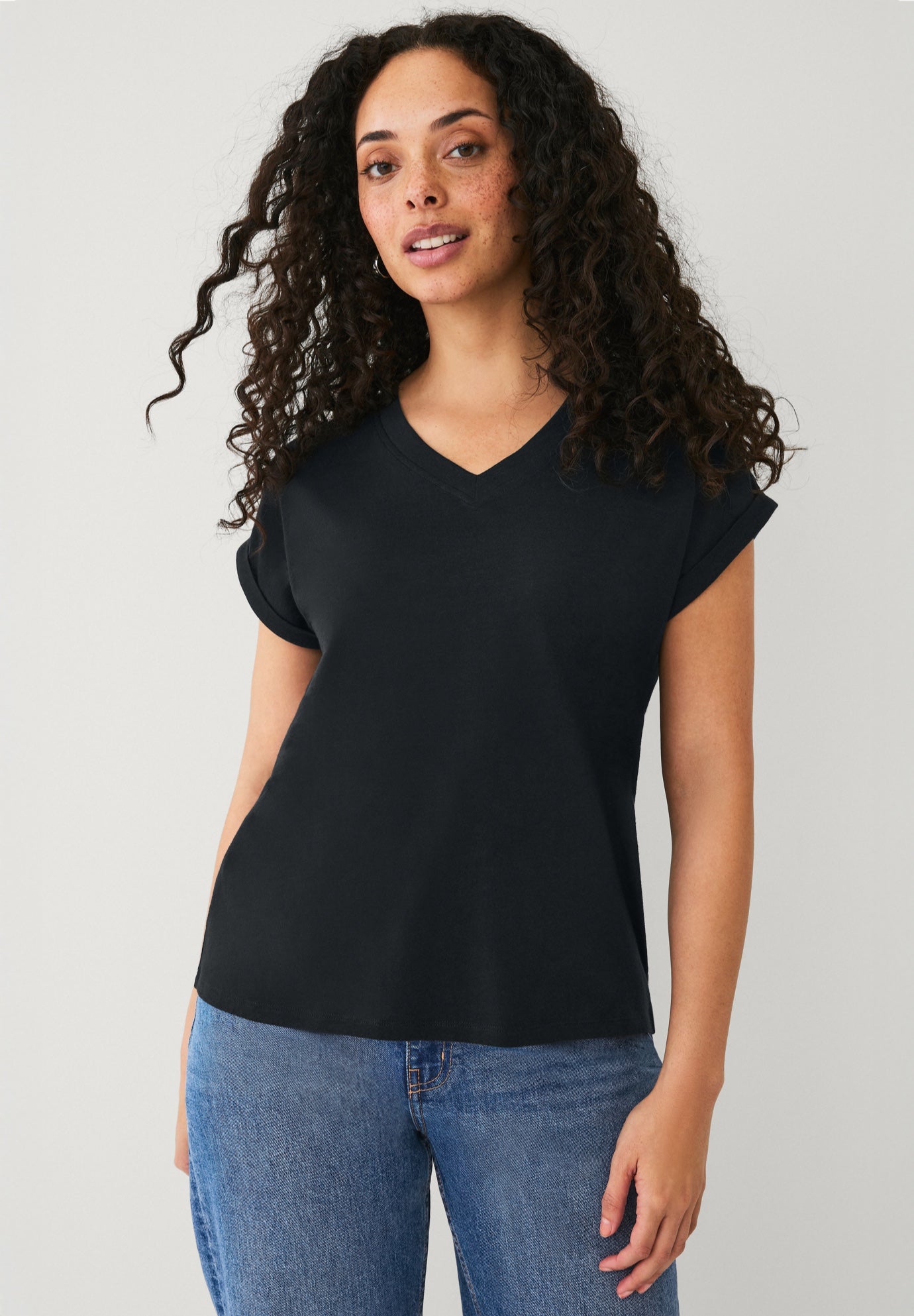 V-neck Tee With Rolled Cuffs image number 0