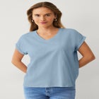 Cotton Jersey Slub V-neck Tee With Rolled Cuffs image number null