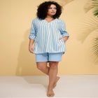 Plus Size Linen-Blend Y-Neck Roll-Tab Sleeve Tunic image number null