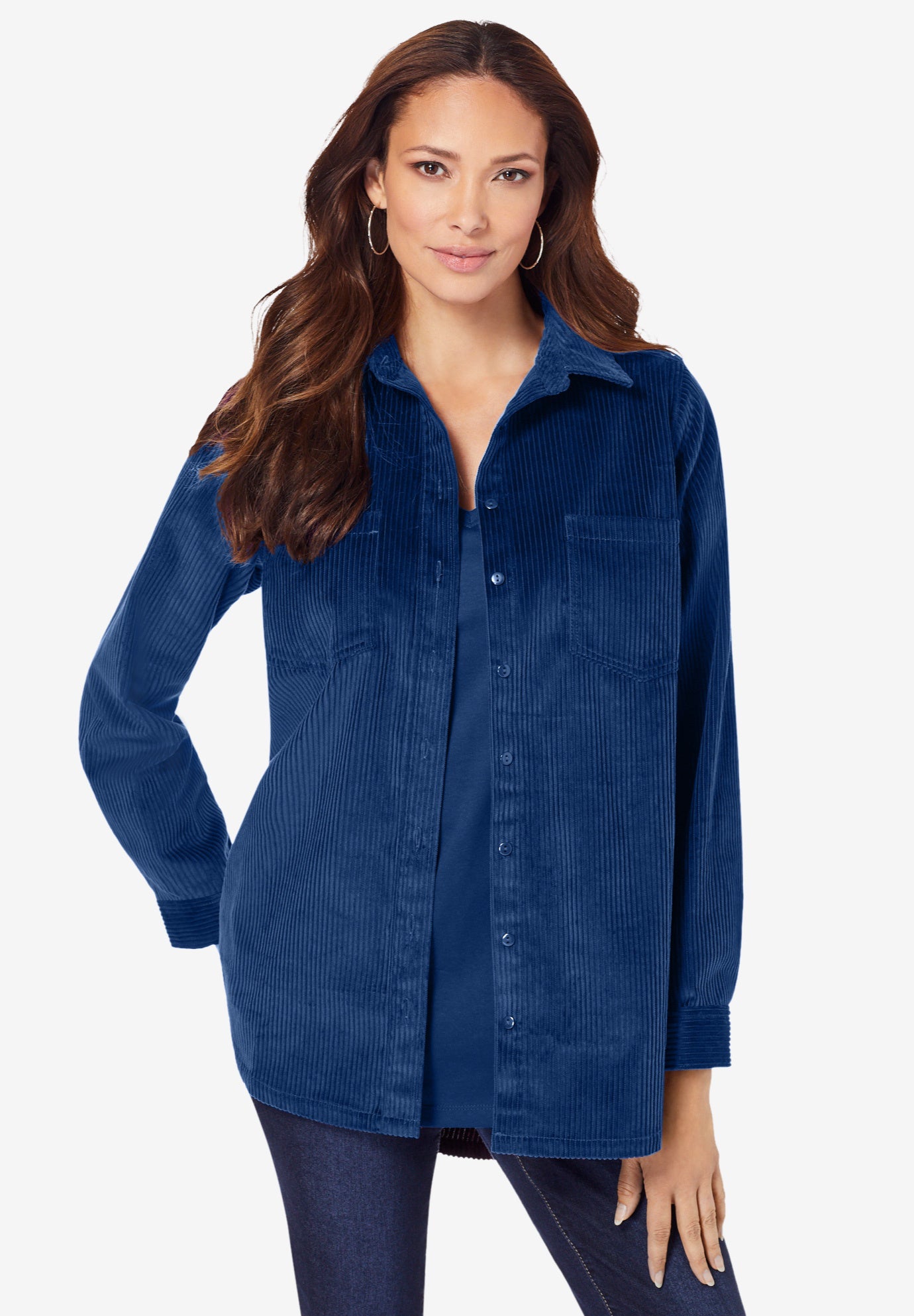 Extended Plus Size Corduroy Button-Front Shirt image number 0