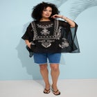 Plus Size Chiffon Boatneck Embroidered Soutache Poncho image number null