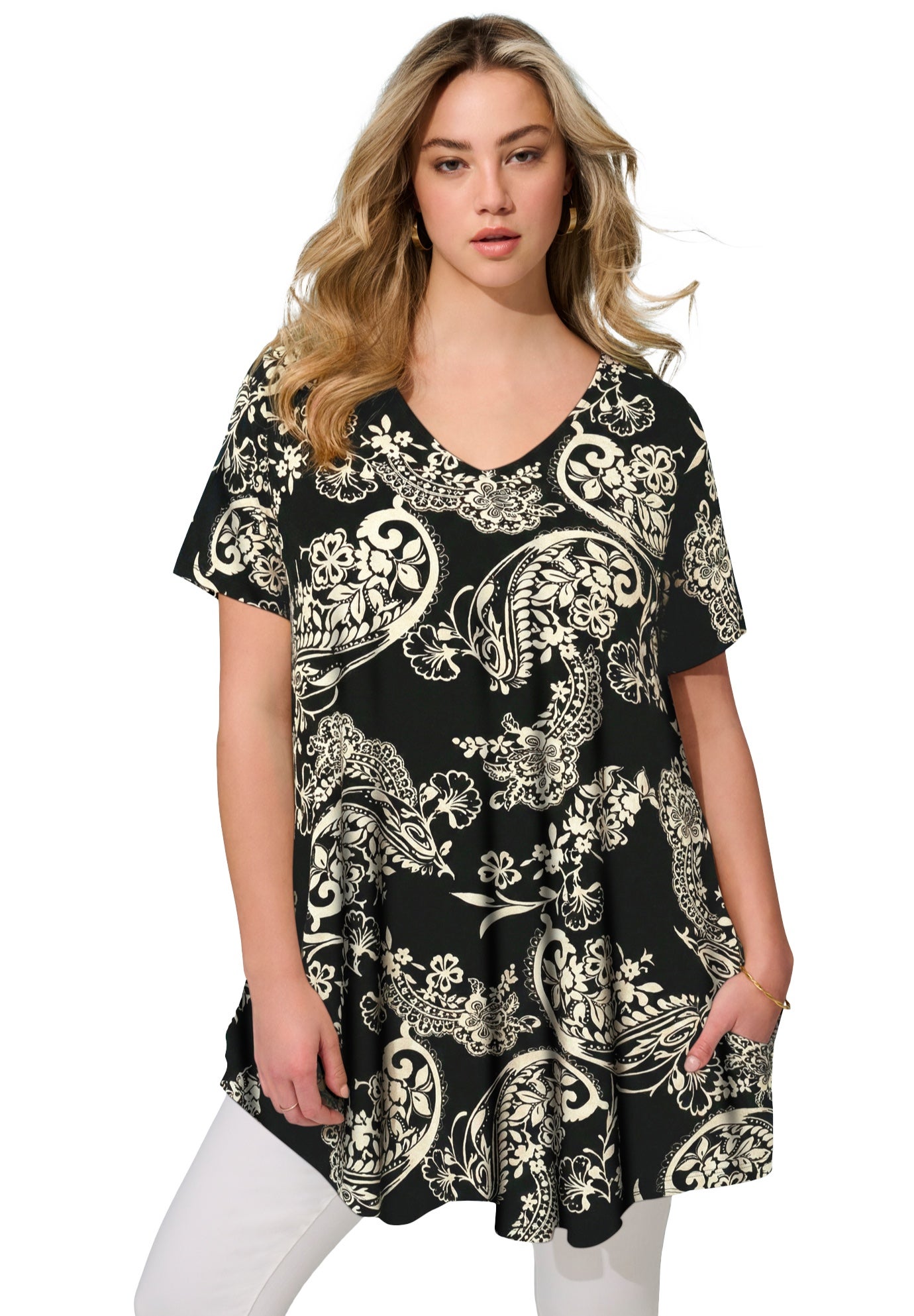 Ultra Drape V Neck Short-Sleeve Swing Tunic image number 0