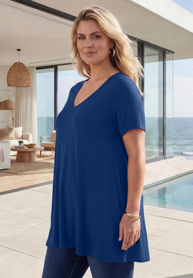 Ultra Drape V Neck Short-Sleeve Swing Tunic image number 2