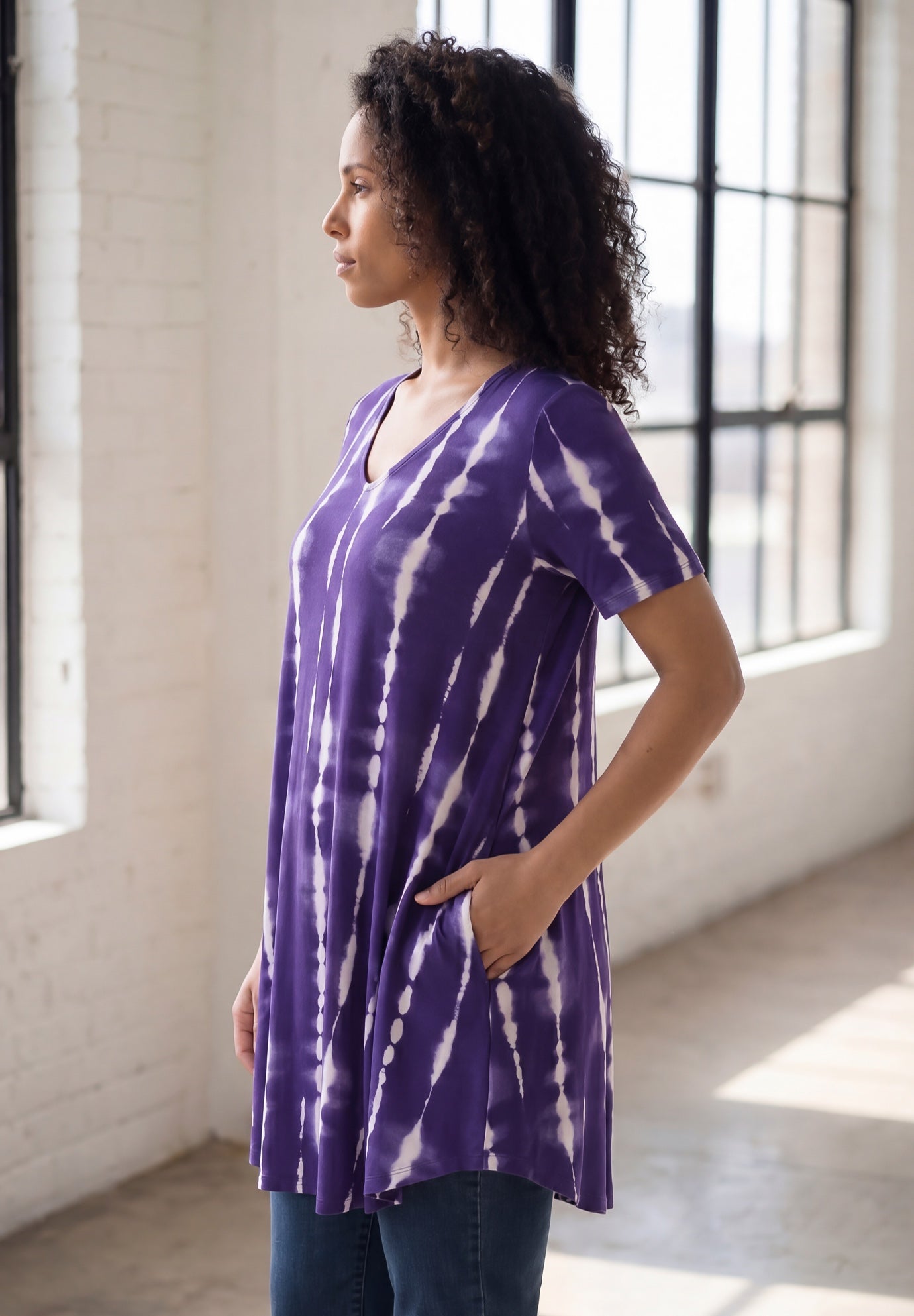 Ultra Drape V Neck Short-Sleeve Swing Tunic image number 2