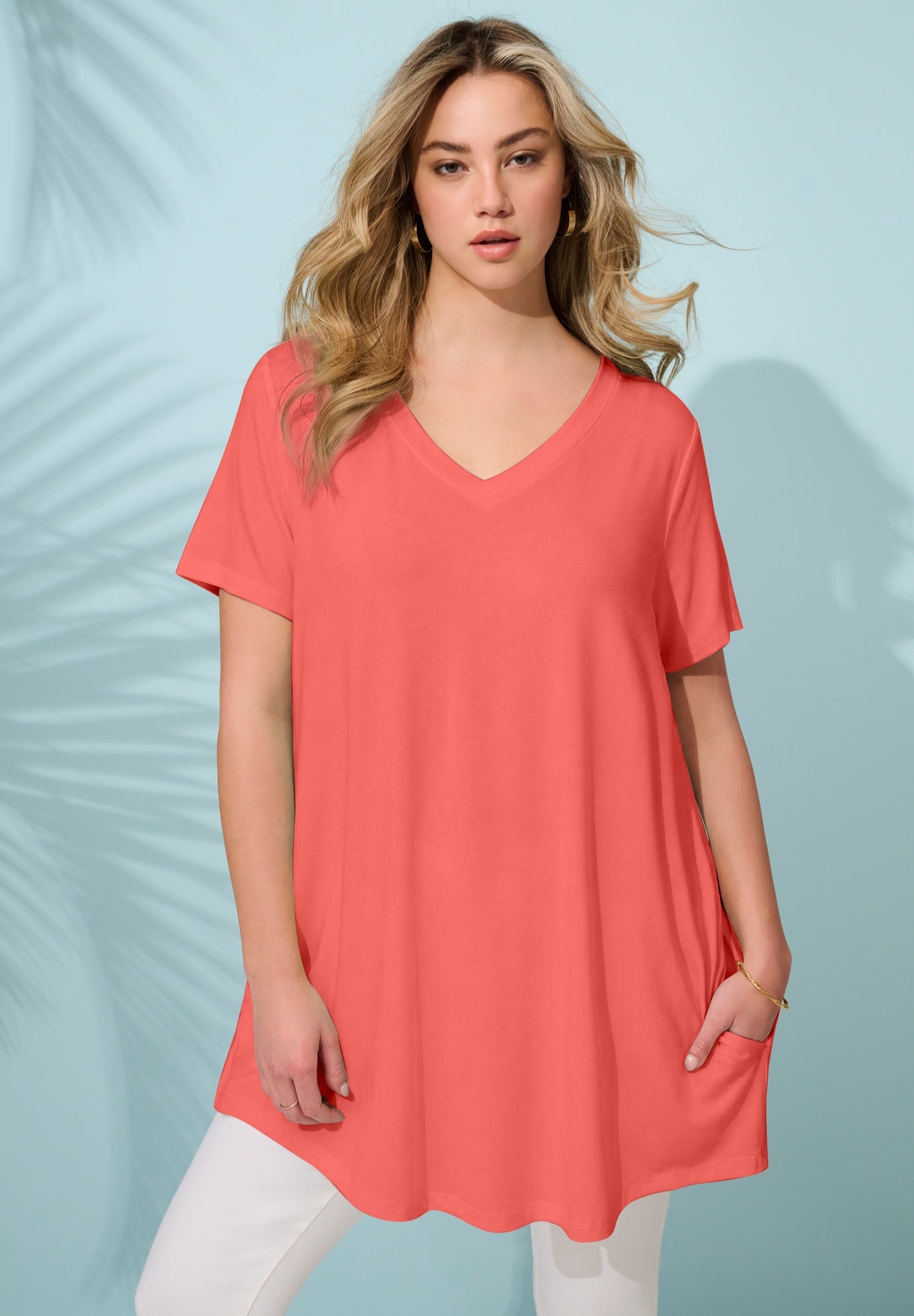 Ultra Drape V Neck Short-Sleeve Swing Tunic image number 0