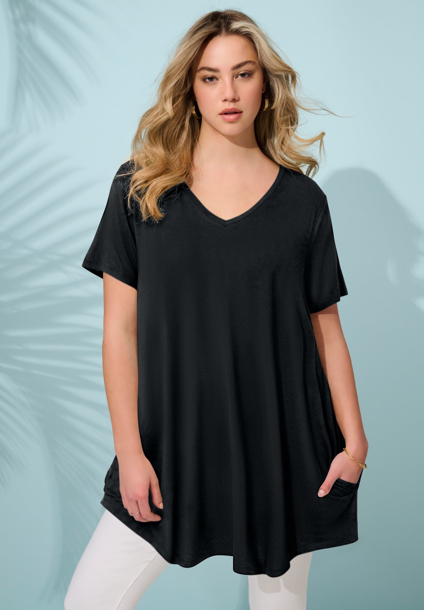 Ultra Drape V Neck Short-Sleeve Swing Tunic image number 0