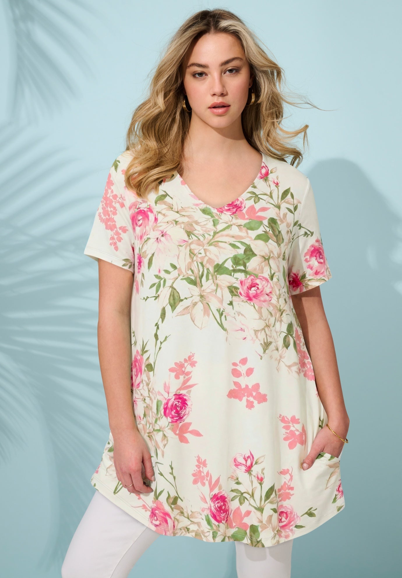 Ultra Drape V Neck Short-Sleeve Swing Tunic image number 0