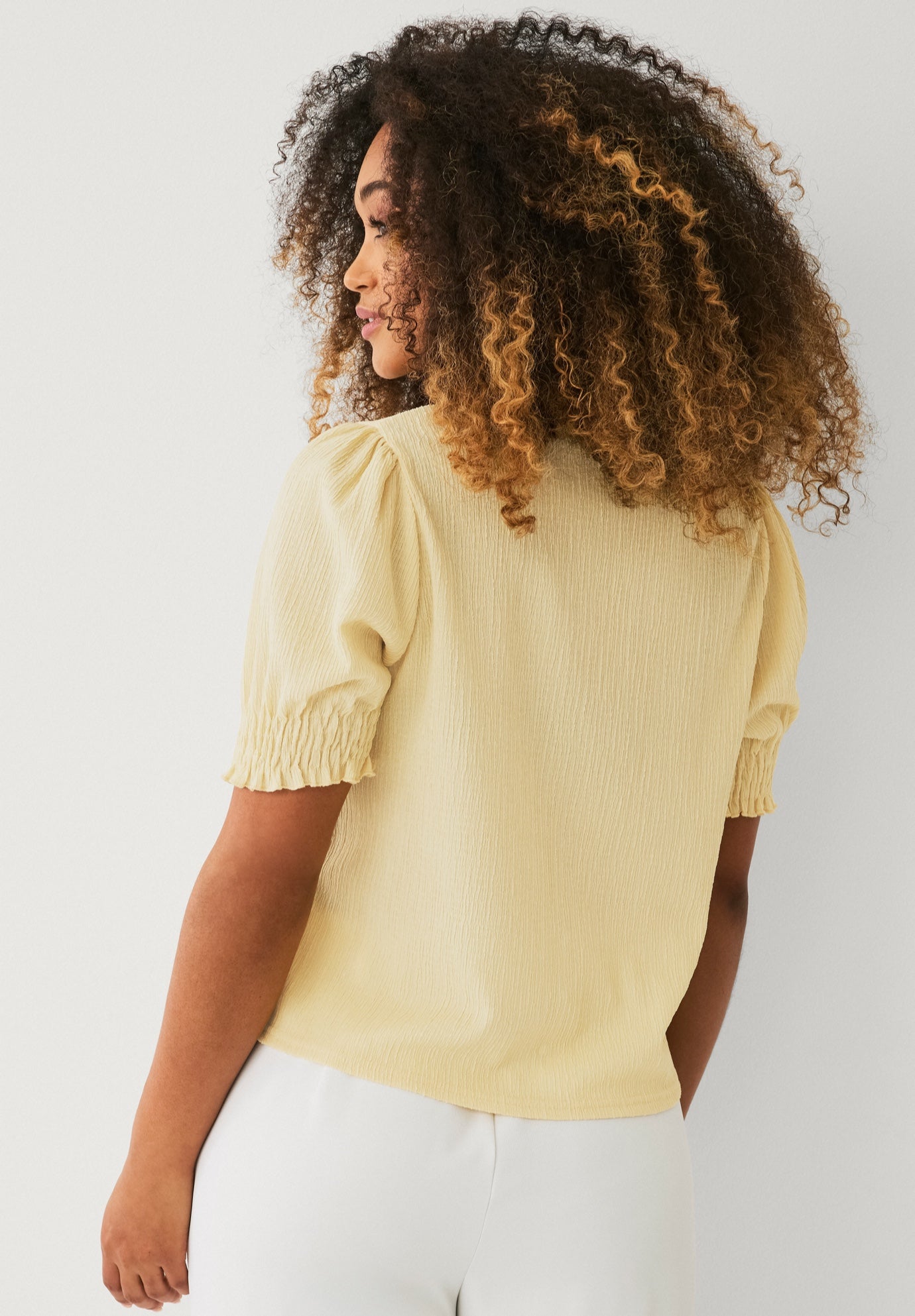 Textured Knit Button Front Top With Puff Sleeves image number 1