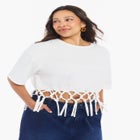 Fringe Trim Cropped Crewneck Tee image number 2