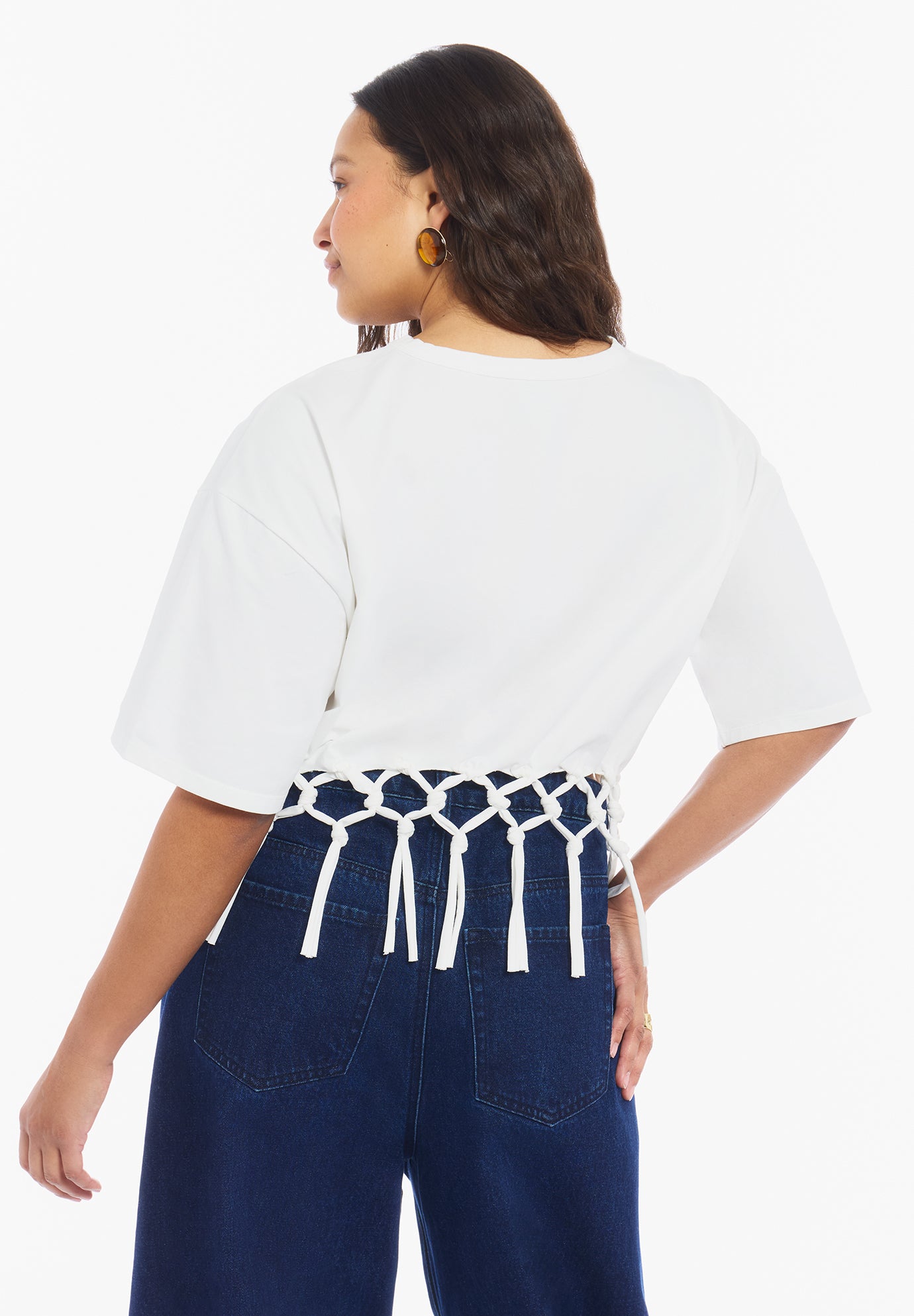 Fringe Trim Cropped Crewneck Tee image number 3