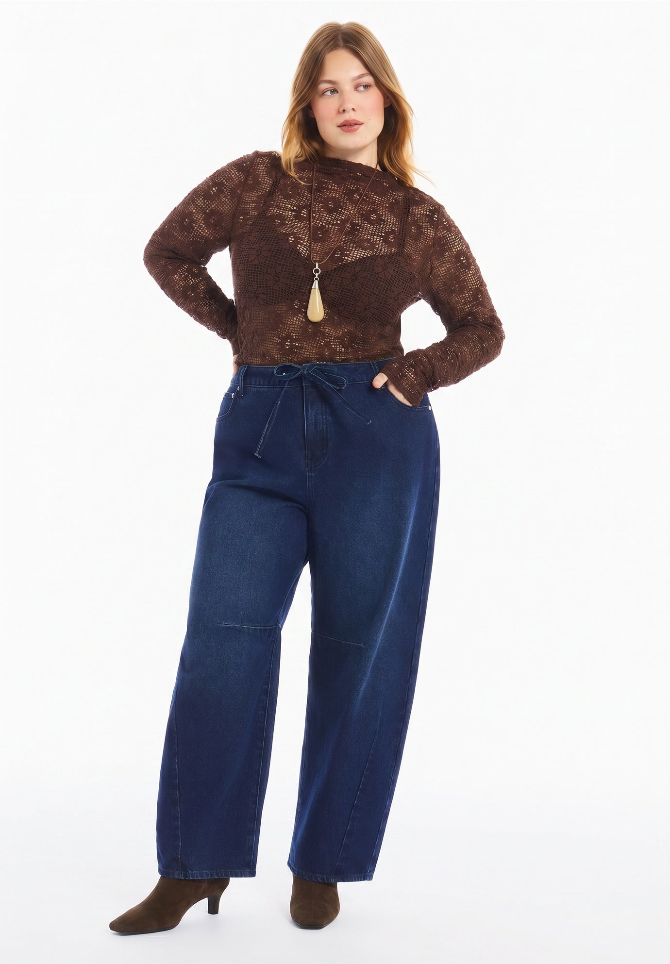 Floral Lace Mesh Funnel Neck Top image number 0