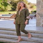 Plus Size Cambric Cotton Split Neck Embroidered Tunic image number 0