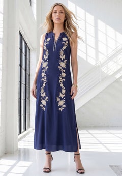 Plus Size Embroidered Sleeveless A-Line Maxi Dress