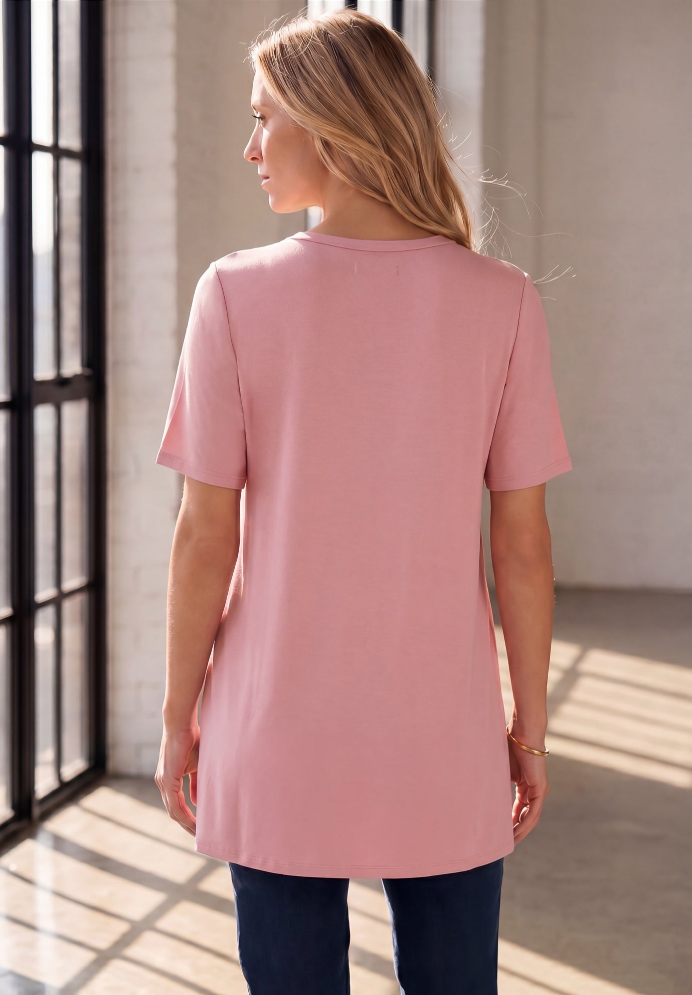 Plus Size V-Neck Smocked Yoke A-Line Tunic image number 1