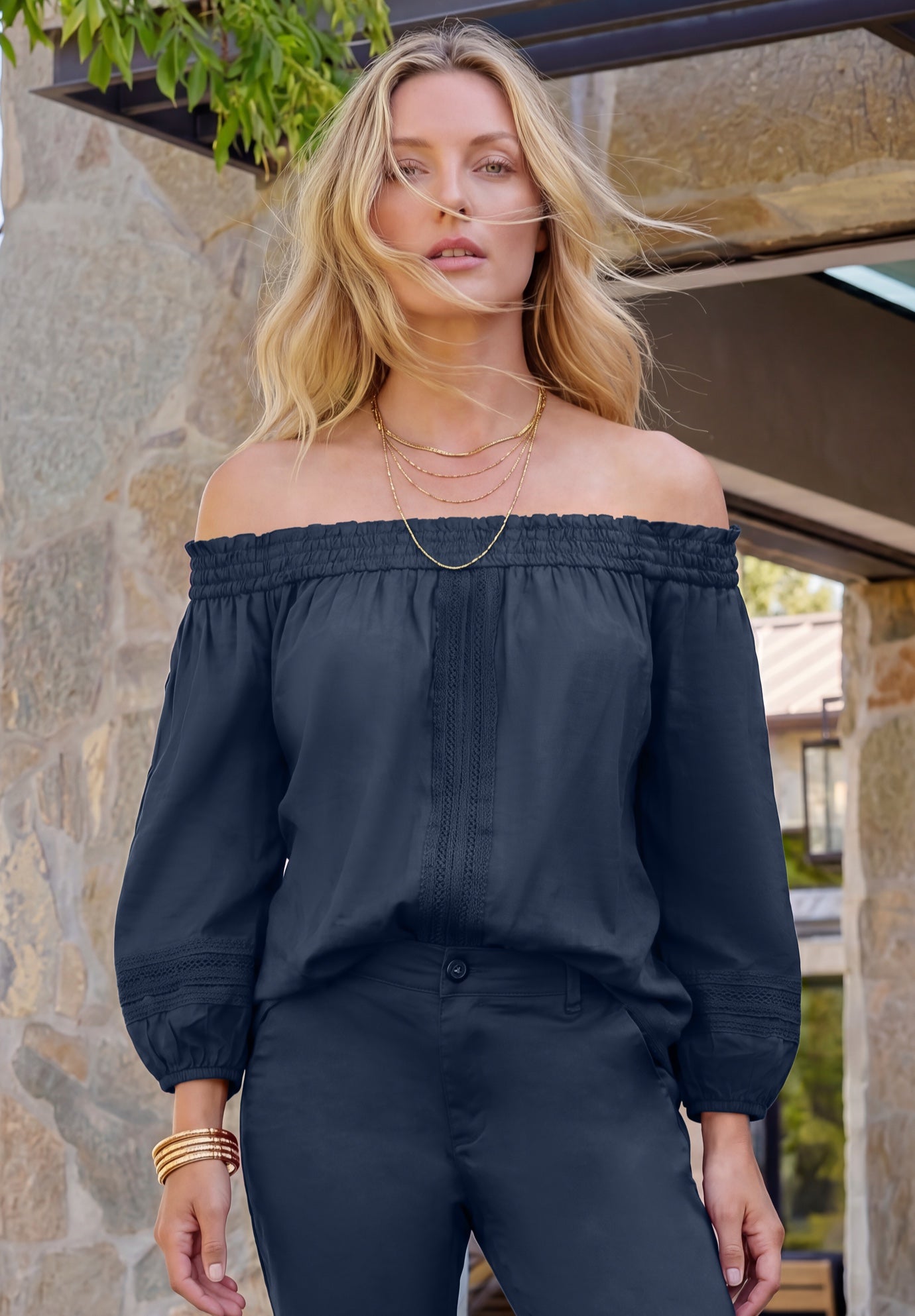 Plus Size Lace Off-The-Shoulder Blouson Sleeve Tunic image number 0