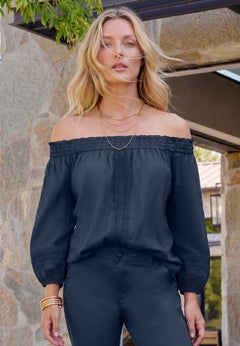 Plus Size Lace Off-The-Shoulder Blouson Sleeve Tunic