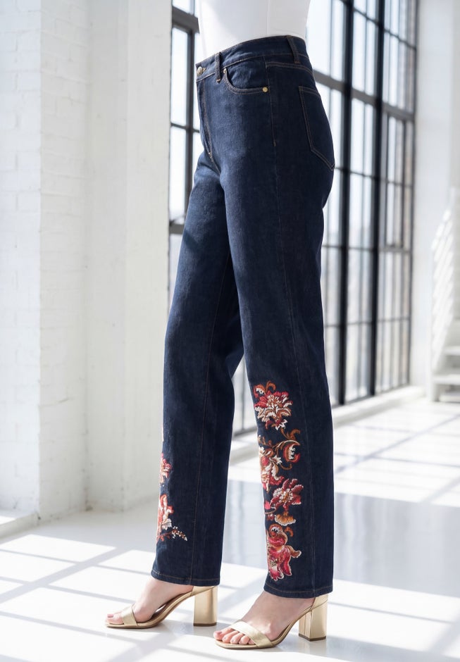 Plus Size Stretch Embroidered Straight-Leg Jean image number 2