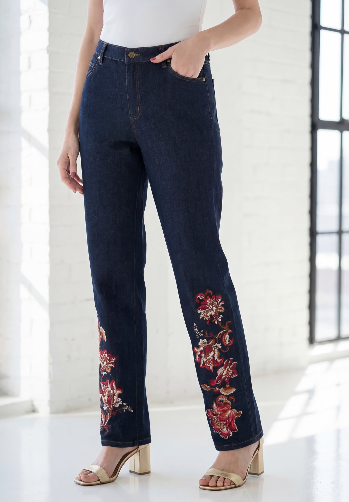 Plus Size Stretch Embroidered Straight-Leg Jean image number 0