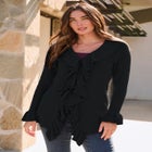 Plus Size V-Neck Ruffle Trim Tie-Front Cardigan image number 0