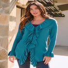 Plus Size V-Neck Ruffle Trim Tie-Front Cardigan image number 0