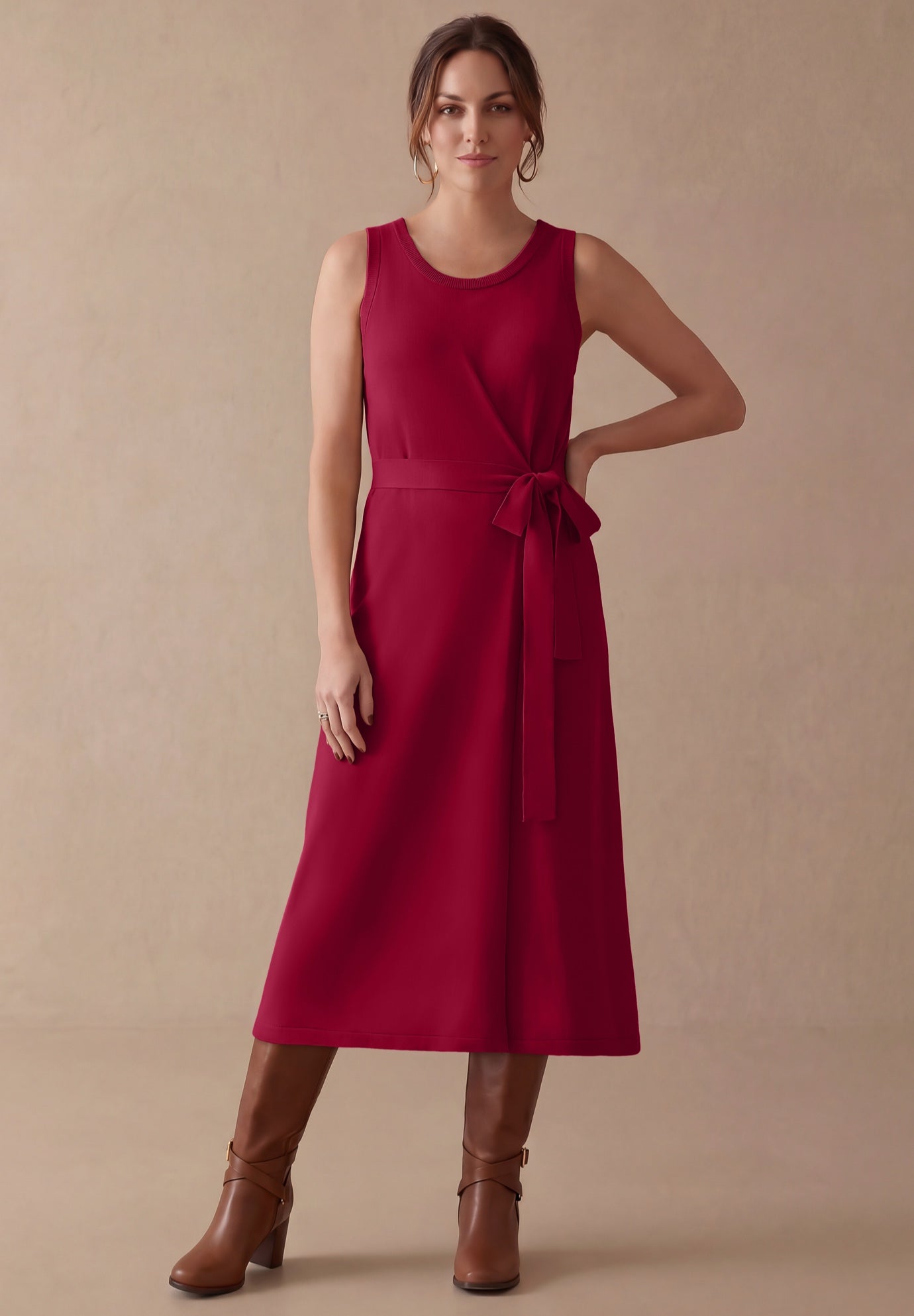 Tie-Front Wrap-Detail Sweater Dress image number 0