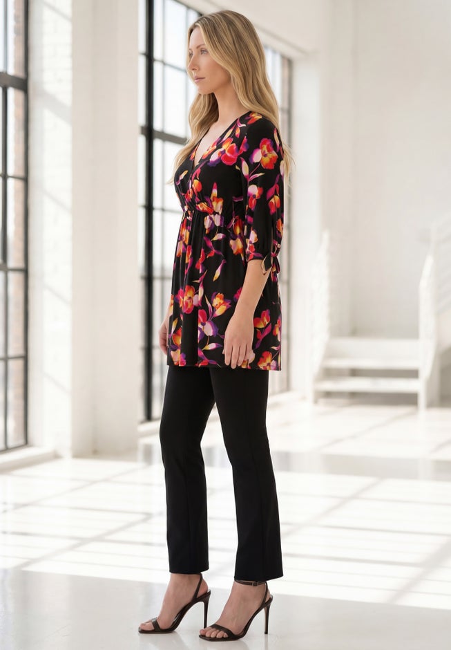 Plus Size Surplice Three Quarter Sleeve A-Line Tunic image number 2