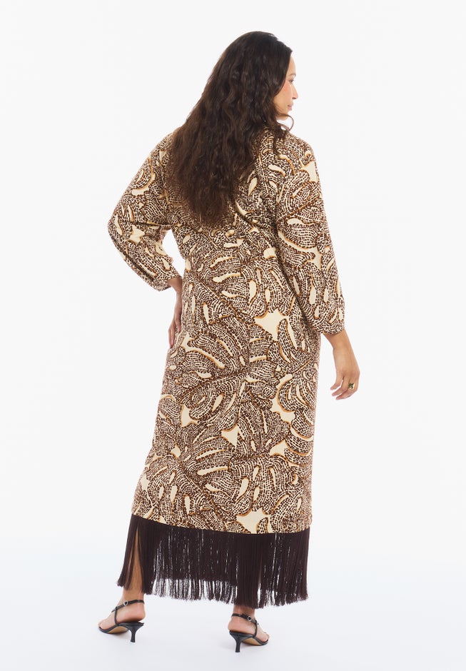 Fringe-Trim Surplice Maxi Dress image number 1