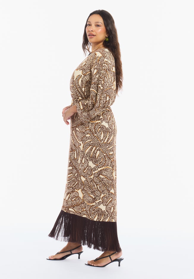 Fringe-Trim Surplice Maxi Dress image number 2