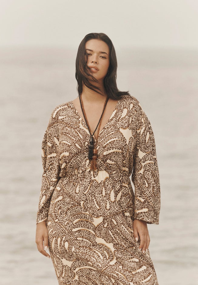 Fringe-Trim Surplice Maxi Dress image number 4
