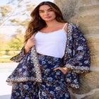  Plus Size Border Print Long Sleeve Open Front Jacket image number null