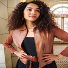 Perforated Faux Leather Zip-Front Jacket image number null