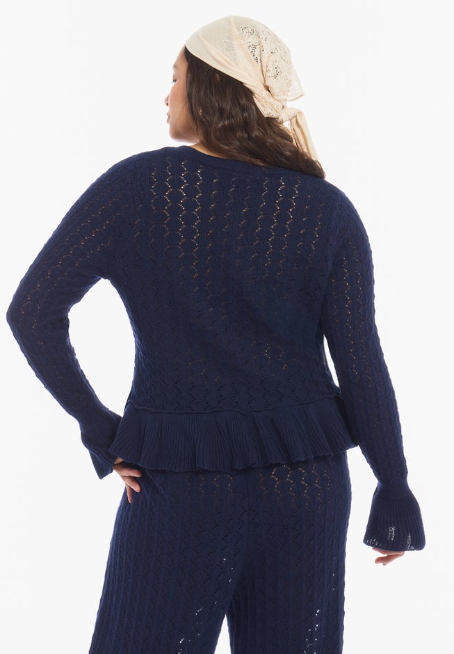 Pointelle Peplum Sweater image number 2