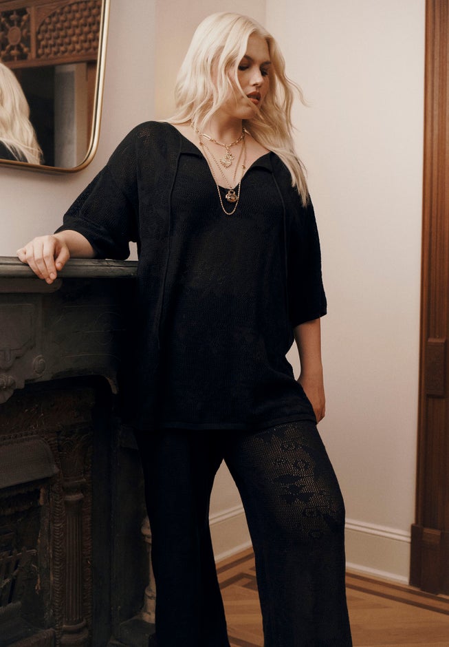 Tie-Neck Jacquard Knit Tunic image number 5
