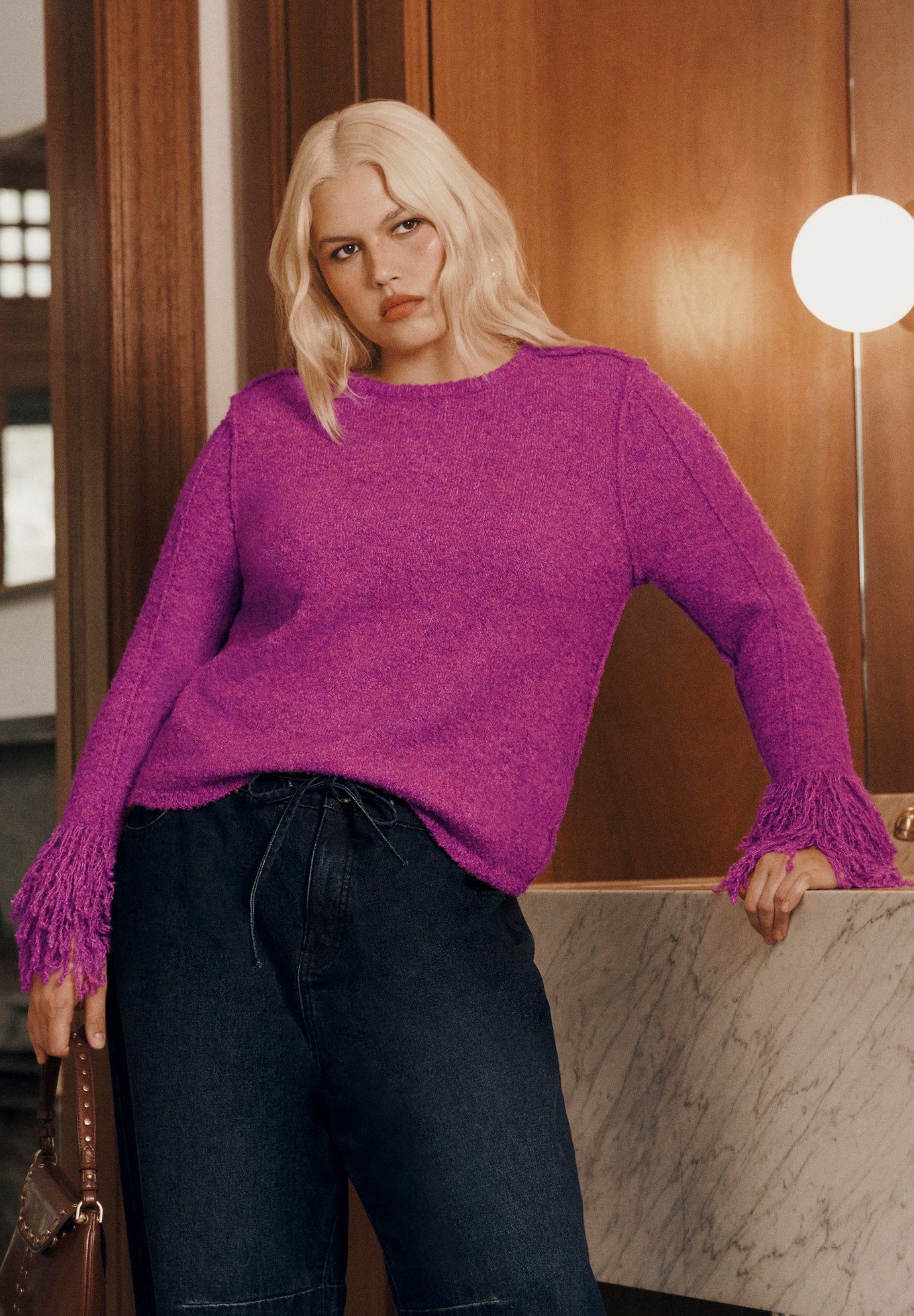 Fringe-Trim Boucle Cropped Sweater image number 0