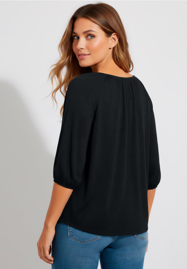 Plus Size Lace Pointelle V-Neck Blouson Sleeve Tunic image number 1