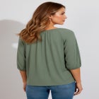 Plus Size Lace Pointelle V-Neck Blouson Sleeve Tunic image number null