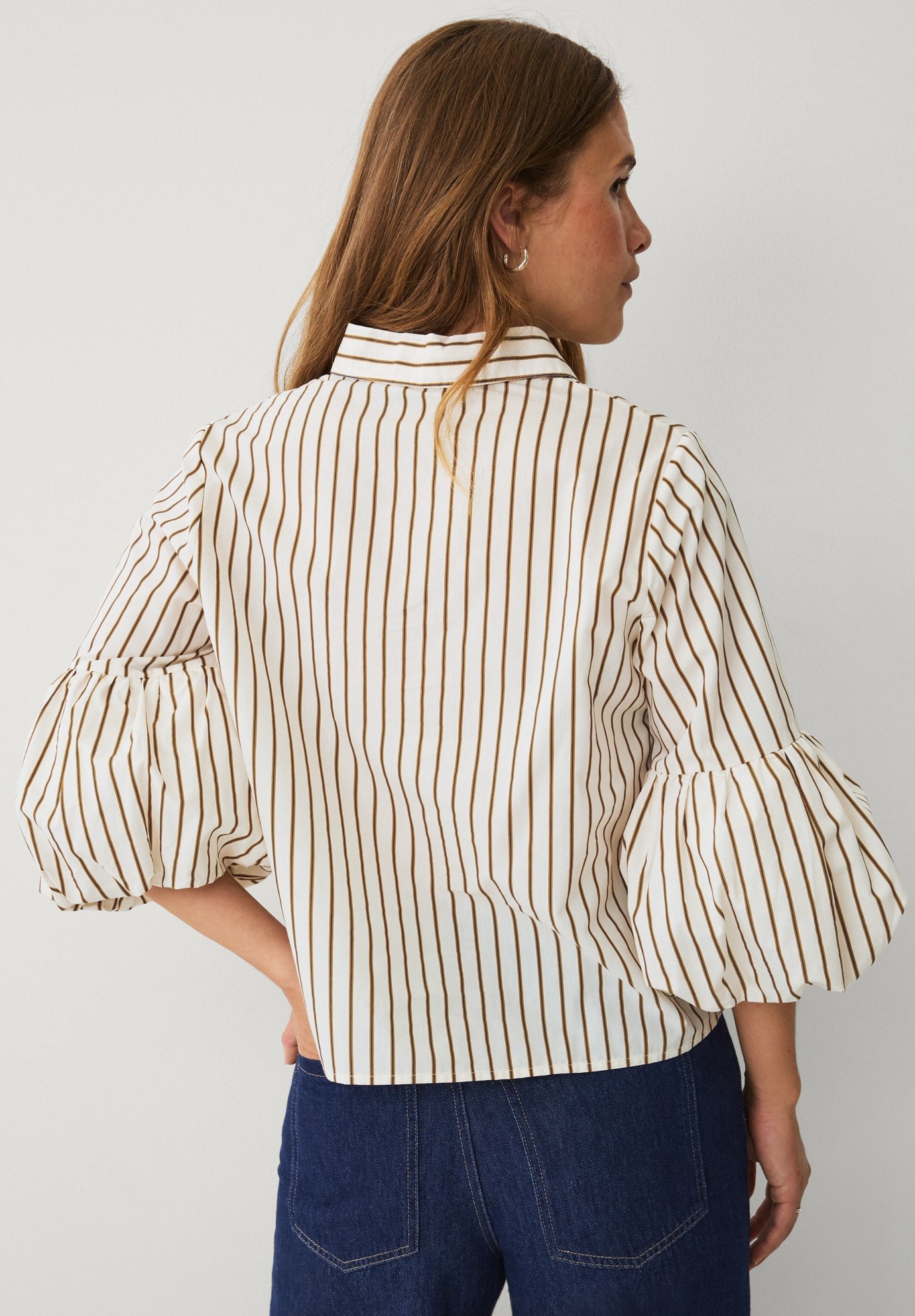 Button-Front Three-Quarter Puff Sleeve Shirt image number 1